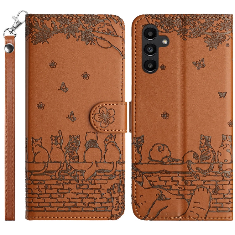 Cat Embossing Pattern Leather Phone Case with Lanyard