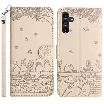 Cat Embossing Pattern Leather Phone Case with Lanyard