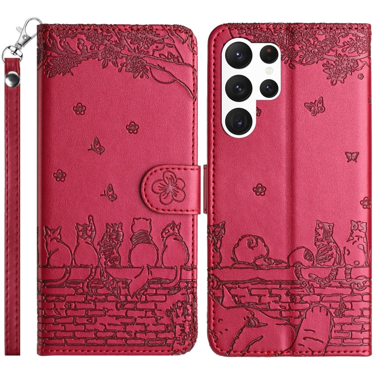 Cat Embossing Pattern Leather Phone Case with Lanyard