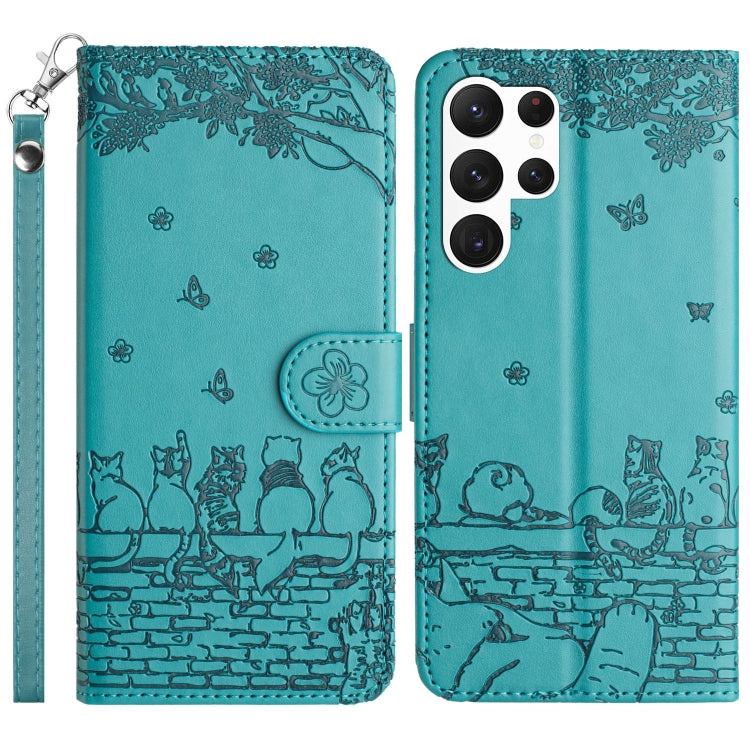 Cat Embossing Pattern Leather Phone Case with Lanyard