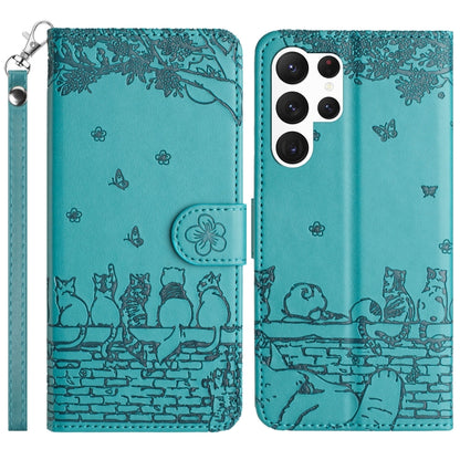 Cat Embossing Pattern Leather Phone Case with Lanyard