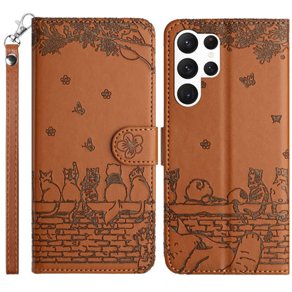 Cat Embossing Pattern Leather Phone Case with Lanyard