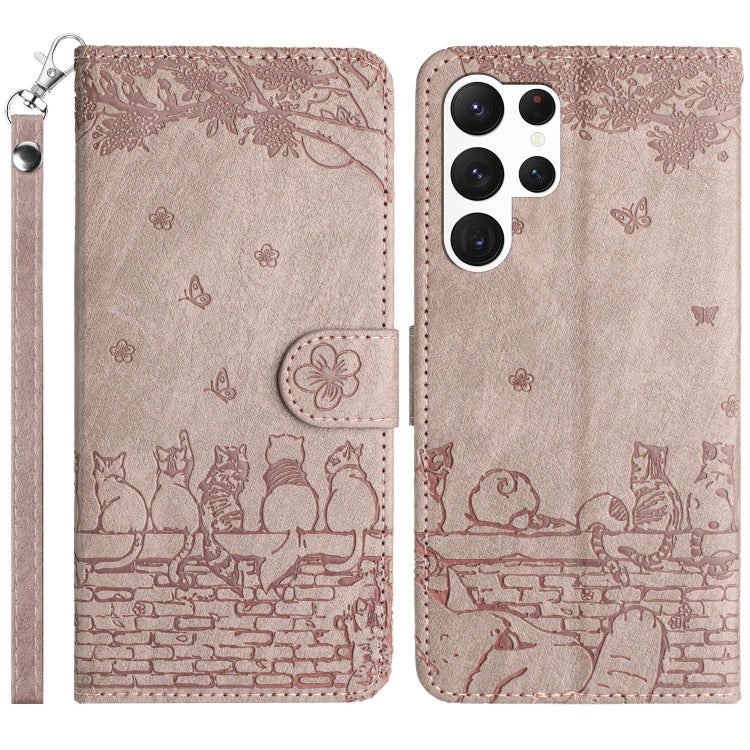 Cat Embossing Pattern Leather Phone Case with Lanyard