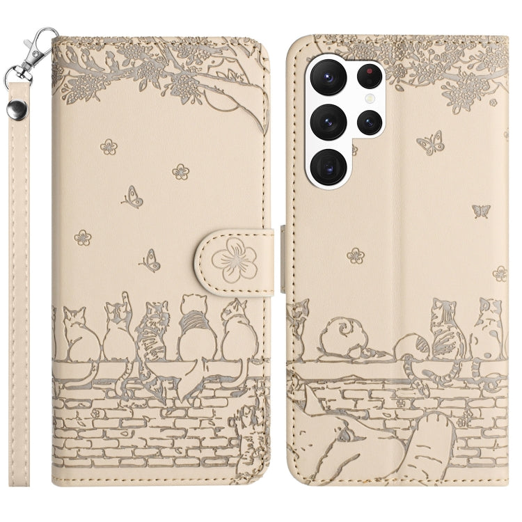 Cat Embossing Pattern Leather Phone Case with Lanyard