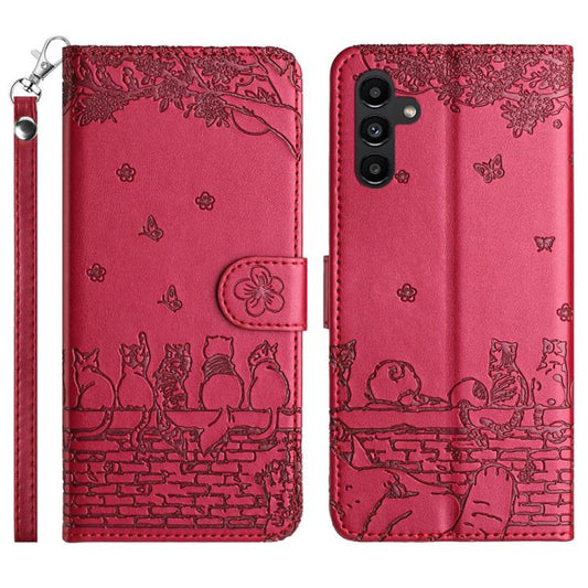 Cat Embossing Pattern Leather Phone Case with Lanyard