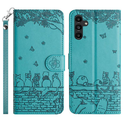 Cat Embossing Pattern Leather Phone Case with Lanyard