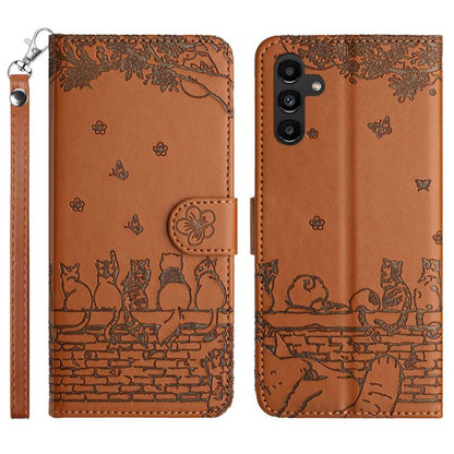 Cat Embossing Pattern Leather Phone Case with Lanyard