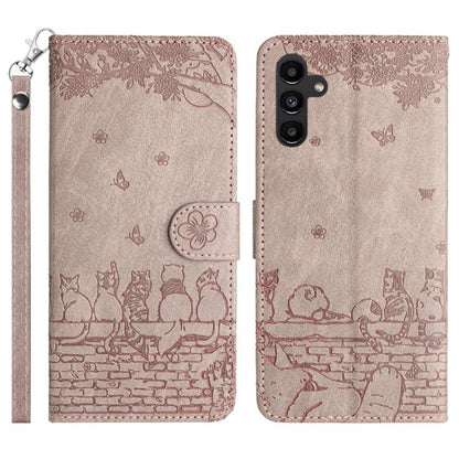 Cat Embossing Pattern Leather Phone Case with Lanyard