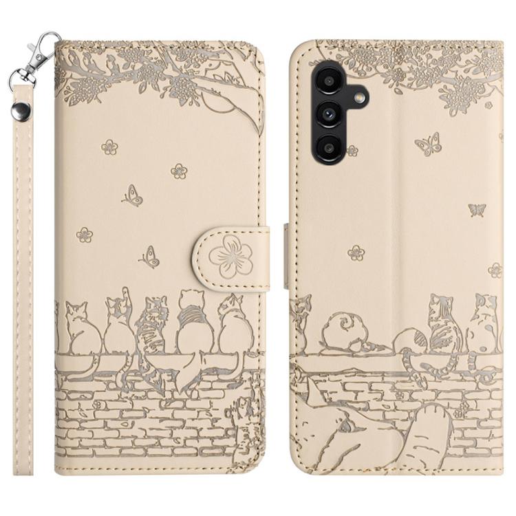Cat Embossing Pattern Leather Phone Case with Lanyard