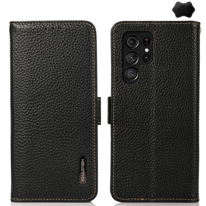 KHAZNEH Side-Magnetic Litchi Genuine Leather RFID Phone Case