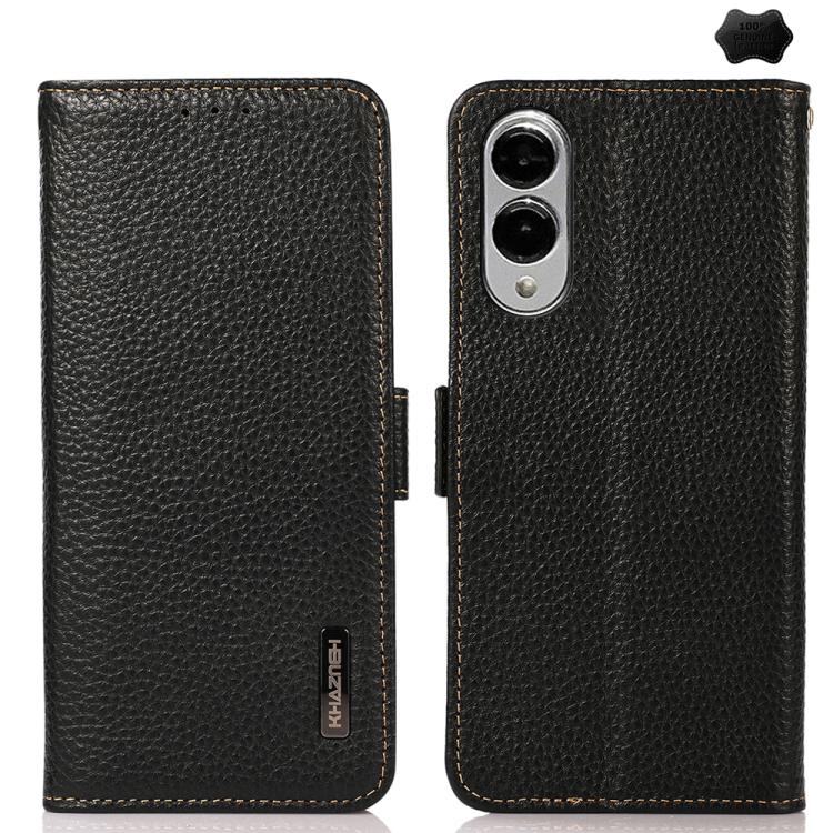 KHAZNEH Side-Magnetic Litchi Genuine Leather RFID Phone Case
