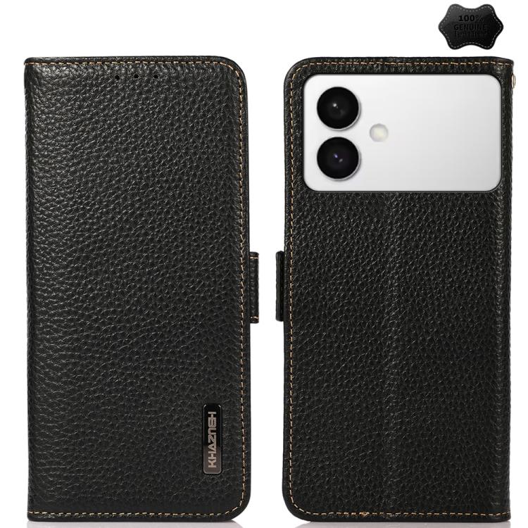 KHAZNEH Side-Magnetic Litchi Genuine Leather RFID Phone Case