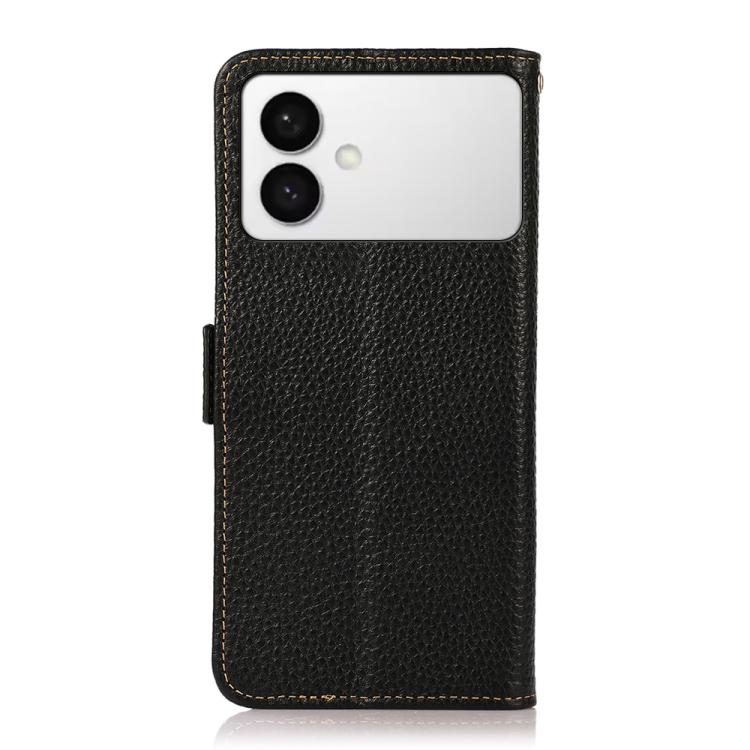 KHAZNEH Side-Magnetic Litchi Genuine Leather RFID Phone Case