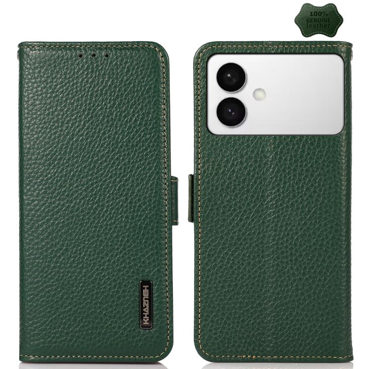 KHAZNEH Side-Magnetic Litchi Genuine Leather RFID Phone Case