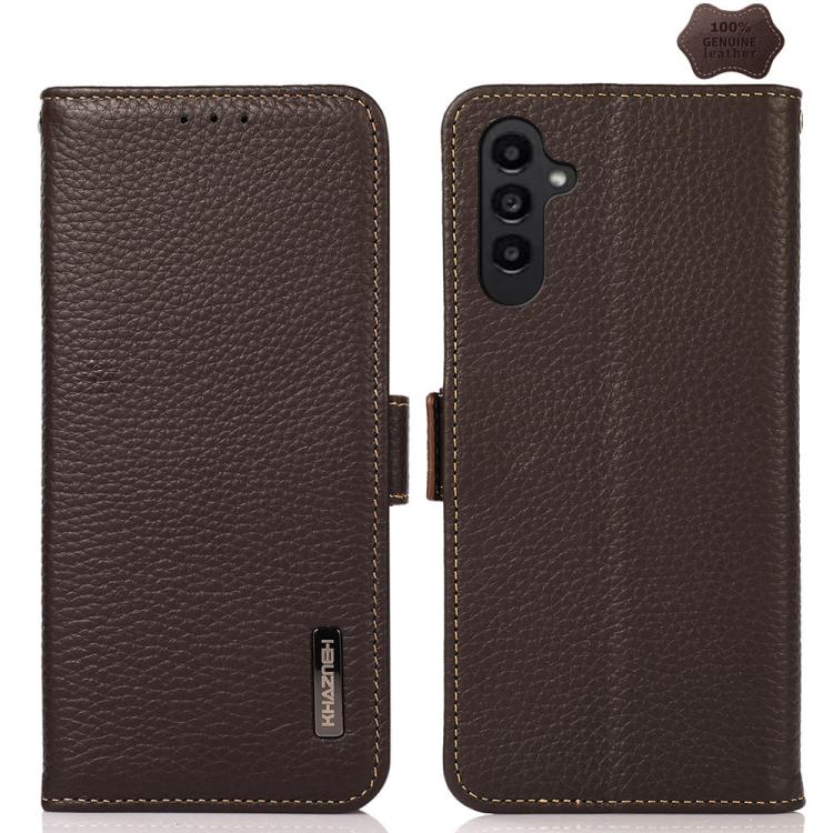KHAZNEH Side-Magnetic Litchi Genuine Leather RFID Phone Case