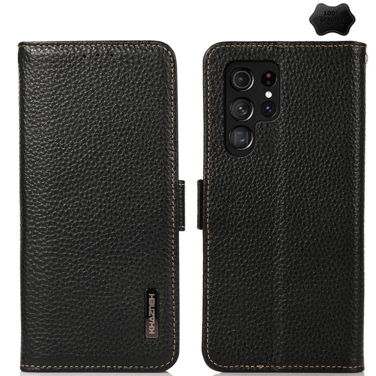KHAZNEH Side-Magnetic Litchi Genuine Leather RFID Phone Case