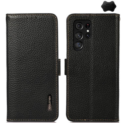 KHAZNEH Side-Magnetic Litchi Genuine Leather RFID Phone Case