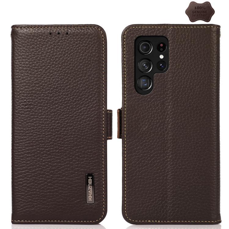 KHAZNEH Side-Magnetic Litchi Genuine Leather RFID Phone Case