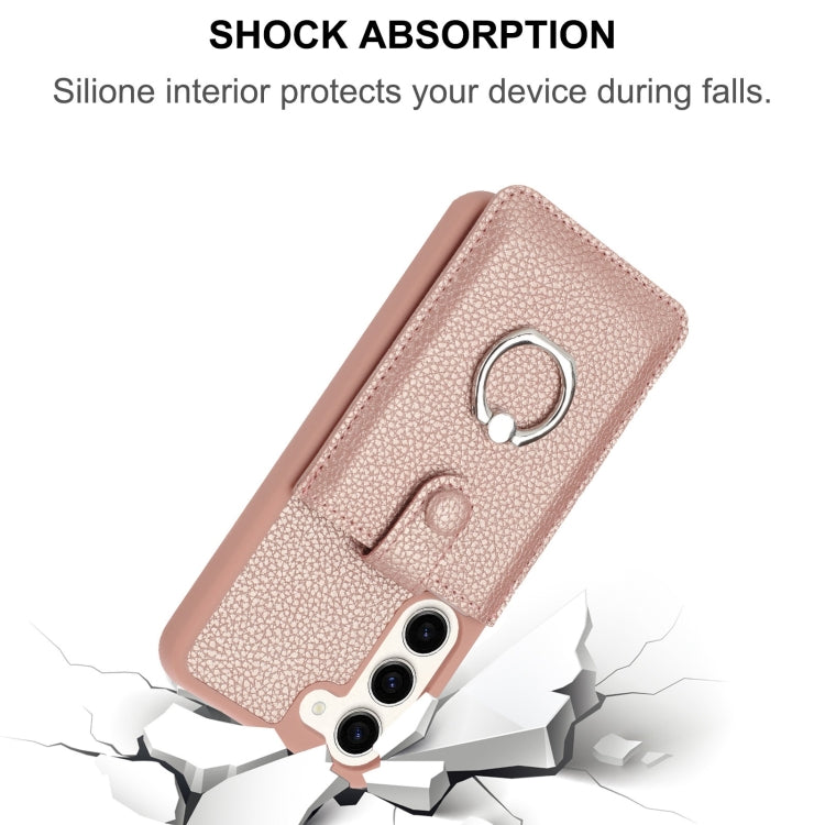 Litchi Texture Drawing Card Bag Ring Holder Phone Case