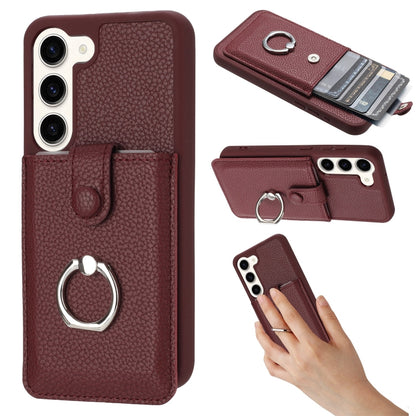 Litchi Texture Drawing Card Bag Ring Holder Phone Case