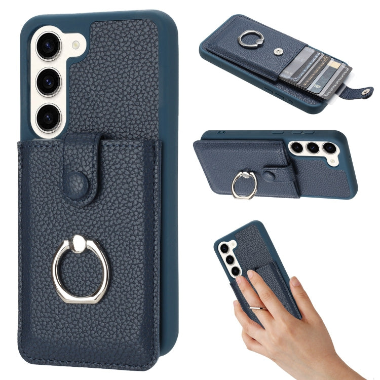 Litchi Texture Drawing Card Bag Ring Holder Phone Case