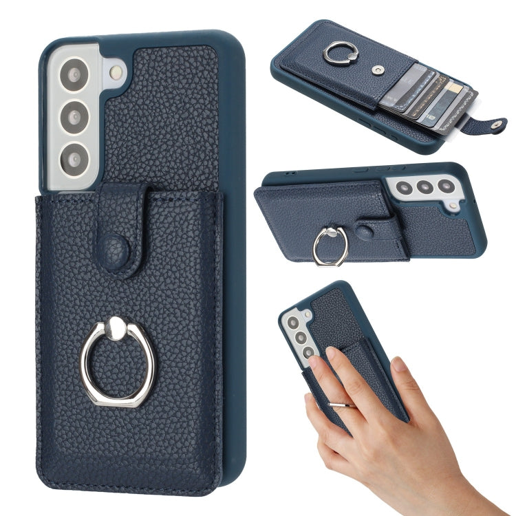 Litchi Texture Drawing Card Bag Ring Holder Phone Case