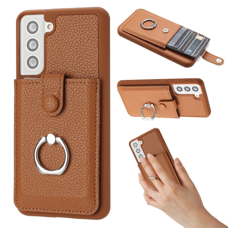 Litchi Texture Drawing Card Bag Ring Holder Phone Case