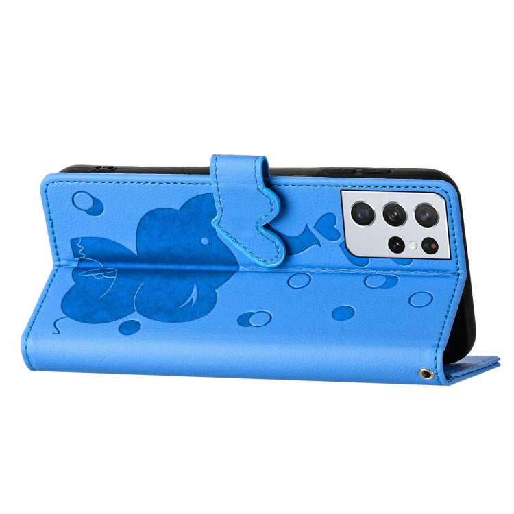 Cartoon Elephant Embossed Leather Phone Case