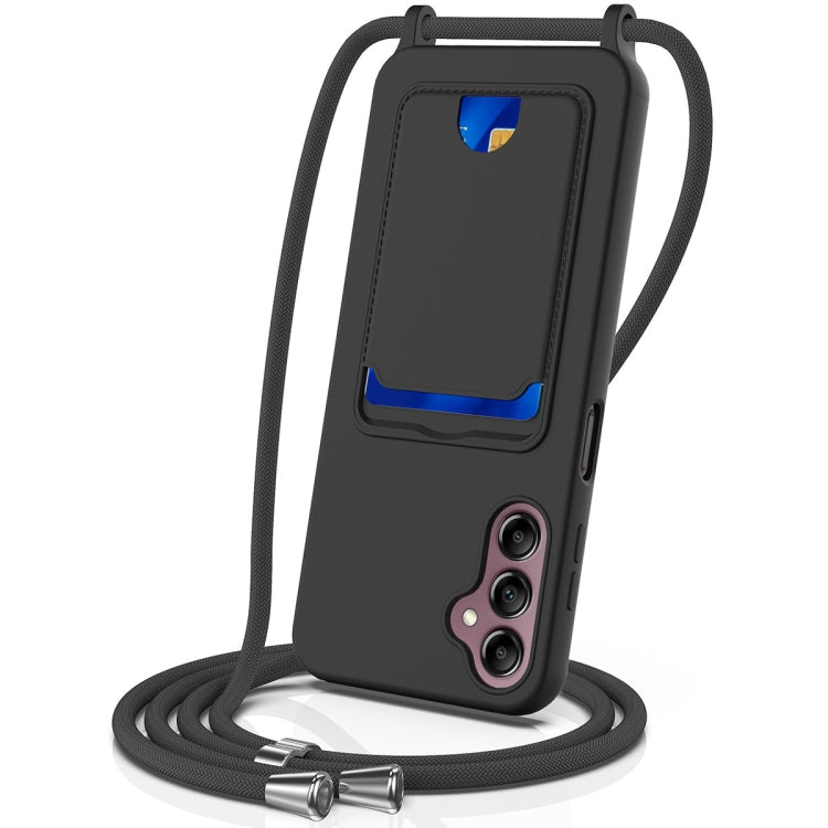Integrated Card Bag Solid Color Liquid Silicone Phone Case with Lanyard