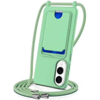 Integrated Card Bag Solid Color Liquid Silicone Phone Case with Lanyard