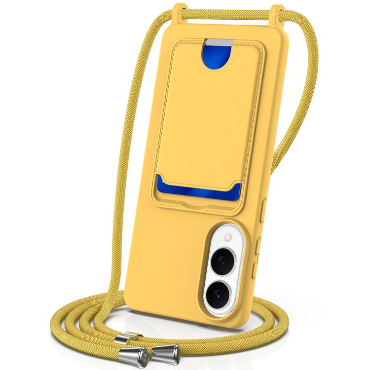 Integrated Card Bag Solid Color Liquid Silicone Phone Case with Lanyard