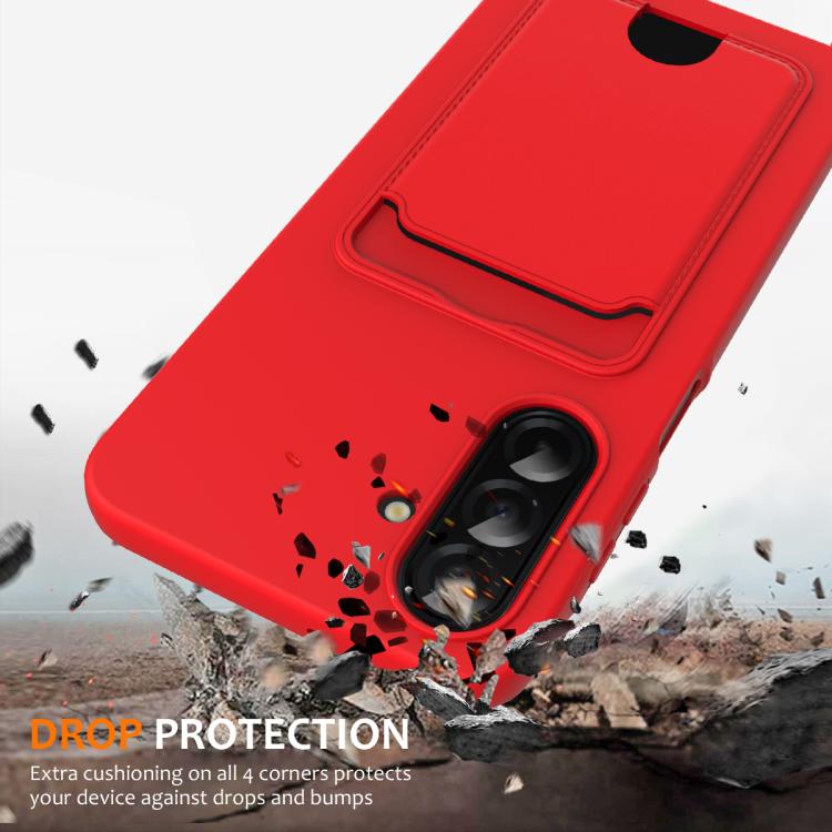 Integrated Card Bag Solid Color Liquid Silicone Phone Case with Lanyard