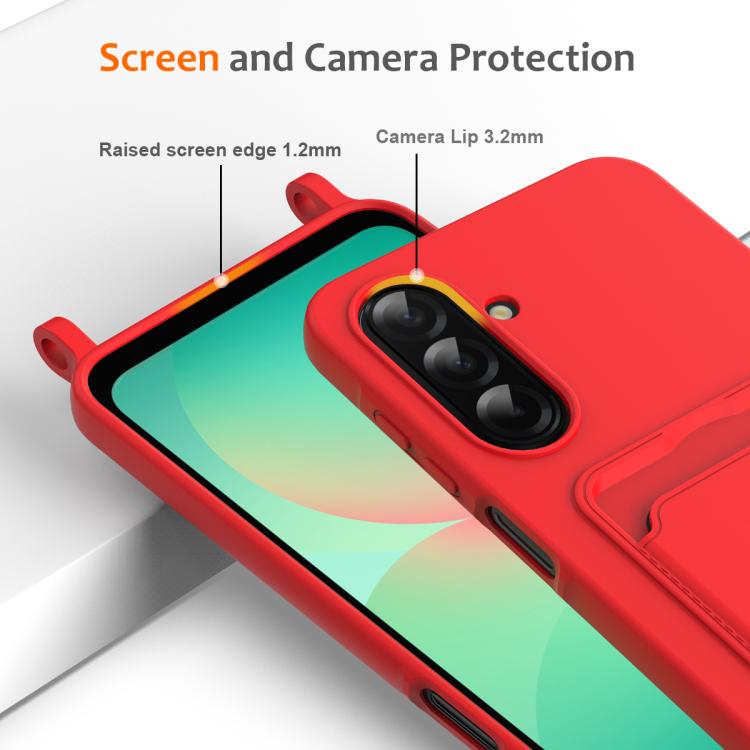 Integrated Card Bag Solid Color Liquid Silicone Phone Case with Lanyard