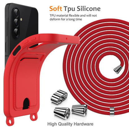 Integrated Card Bag Solid Color Liquid Silicone Phone Case with Lanyard