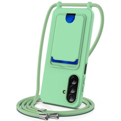 Integrated Card Bag Solid Color Liquid Silicone Phone Case with Lanyard