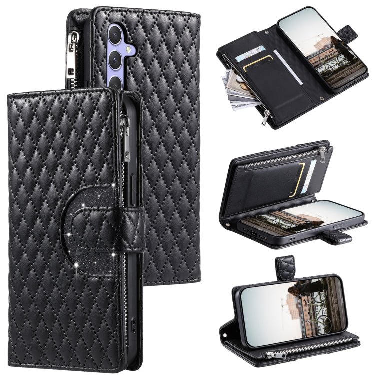 Glitter Lattice Zipper Wallet Leather Phone Case