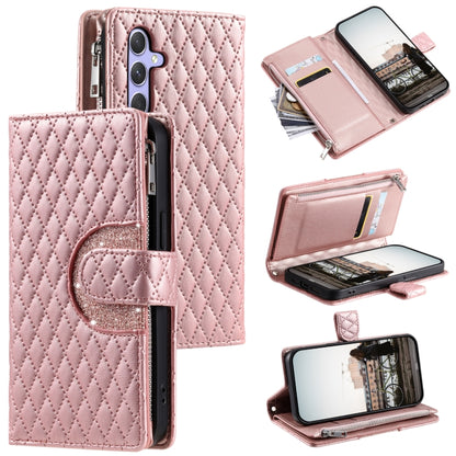 Glitter Lattice Zipper Wallet Leather Phone Case