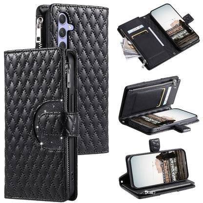 Glitter Lattice Zipper Wallet Leather Phone Case