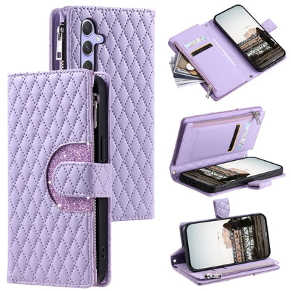Glitter Lattice Zipper Wallet Leather Phone Case