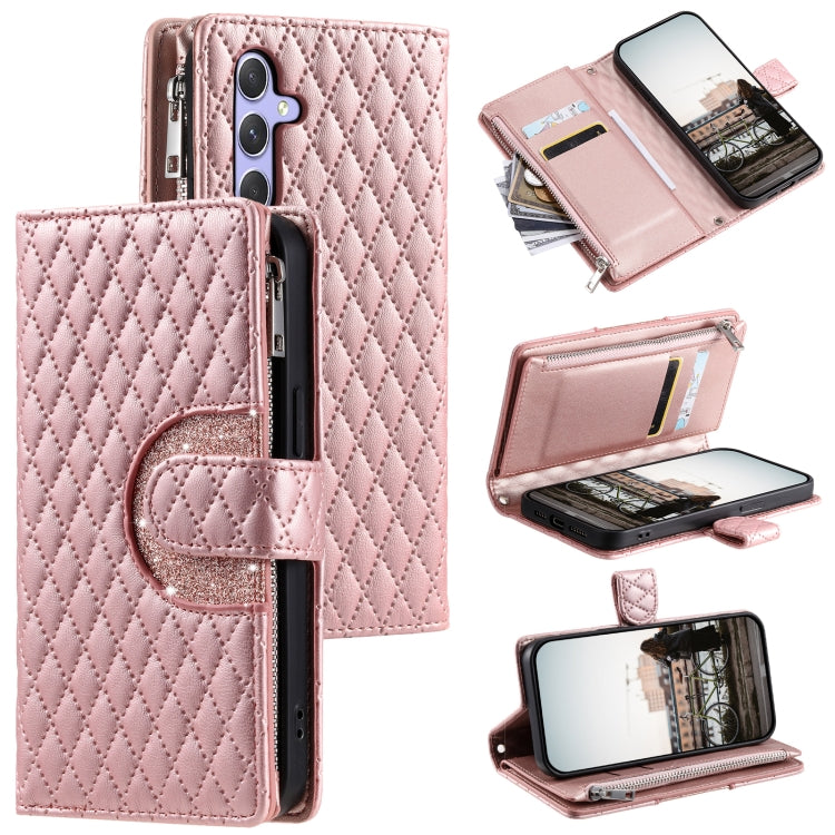 Glitter Lattice Zipper Wallet Leather Phone Case