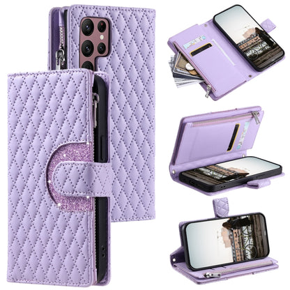 Glitter Lattice Zipper Wallet Leather Phone Case