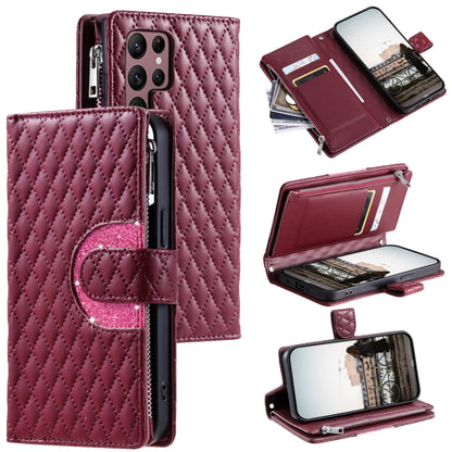 Glitter Lattice Zipper Wallet Leather Phone Case