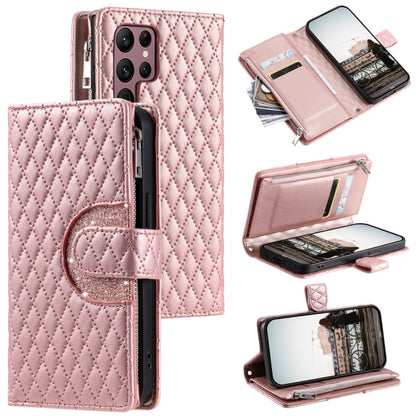 Glitter Lattice Zipper Wallet Leather Phone Case
