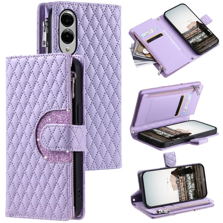 Glitter Lattice Zipper Wallet Leather Phone Case