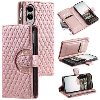 Glitter Lattice Zipper Wallet Leather Phone Case