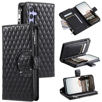 Glitter Lattice Zipper Wallet Leather Phone Case