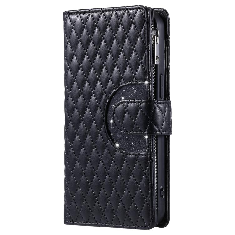 Glitter Lattice Zipper Wallet Leather Phone Case