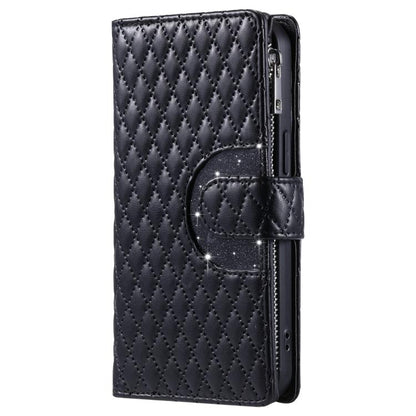 Glitter Lattice Zipper Wallet Leather Phone Case