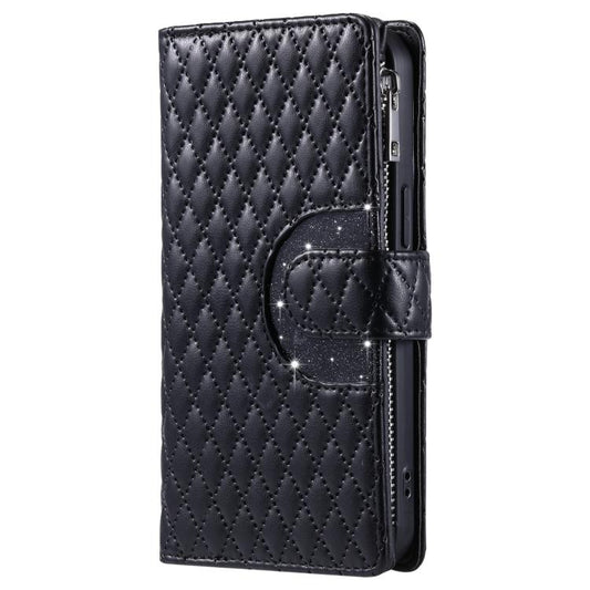 Glitter Lattice Zipper Wallet Leather Phone Case