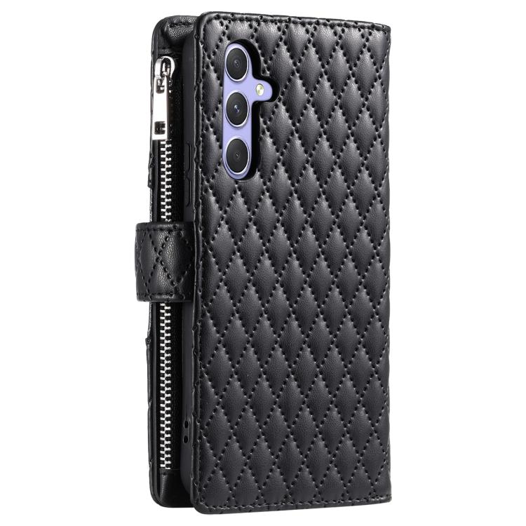 Glitter Lattice Zipper Wallet Leather Phone Case